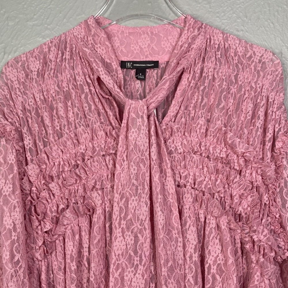NWT Inc International Concepts Evening Mauve Sheer Ruffled Lace Blouse S… - Picture 6 of 9